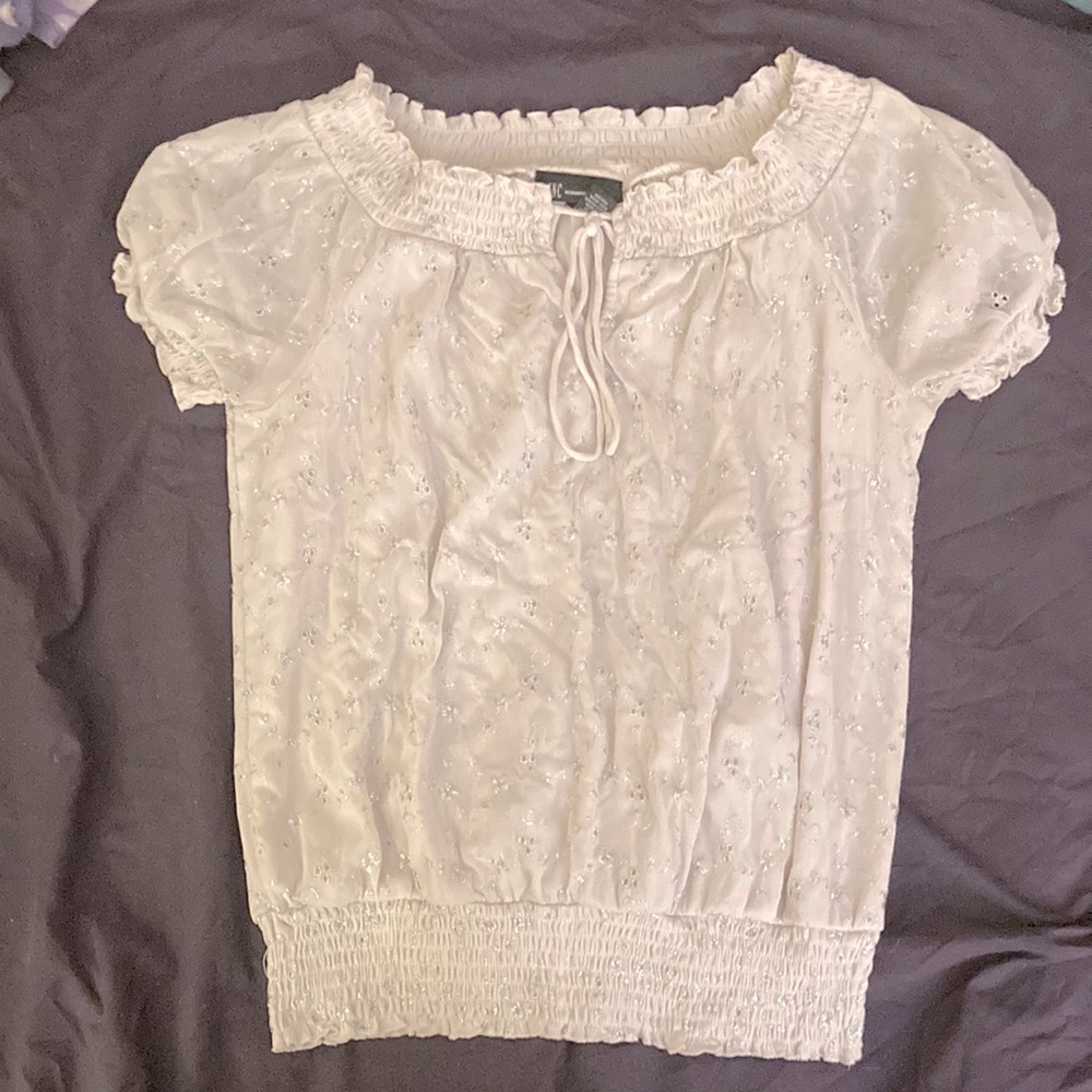 INC I.C Embroidered Off-Shoulder Scrunch Shirt
